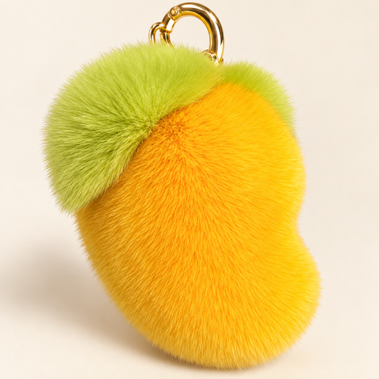 Fluffy Mango Keychain – Fuzzy Kawaii Fruit Bag Charm