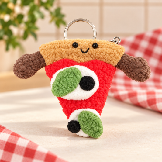 Cute Plush Pizza Keychain & Bag Charm – Kawaii Food Accessory with Smiling Face