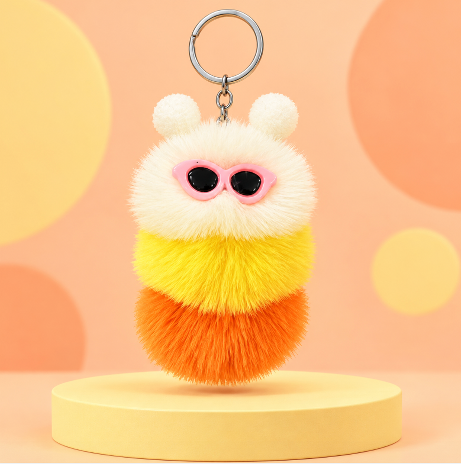 Fluffy Caterpillar Bag Charm Keychain – Colorful Fuzzy Purse and Backpack Accessory