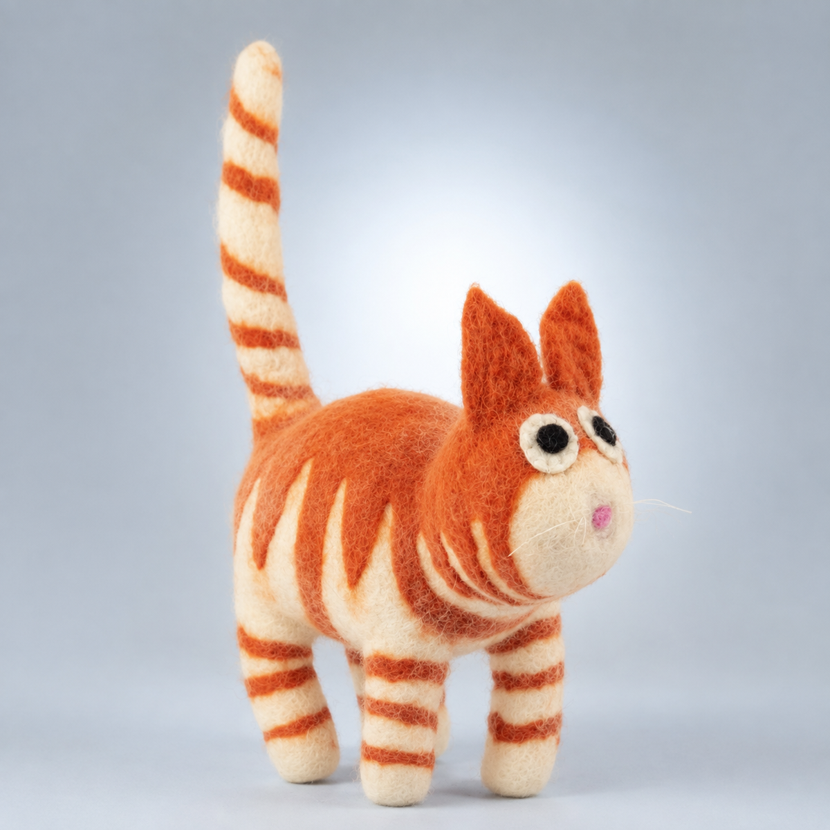 Orange Tabby Felt Cat Figurine – Whimsical Striped Cat Décor