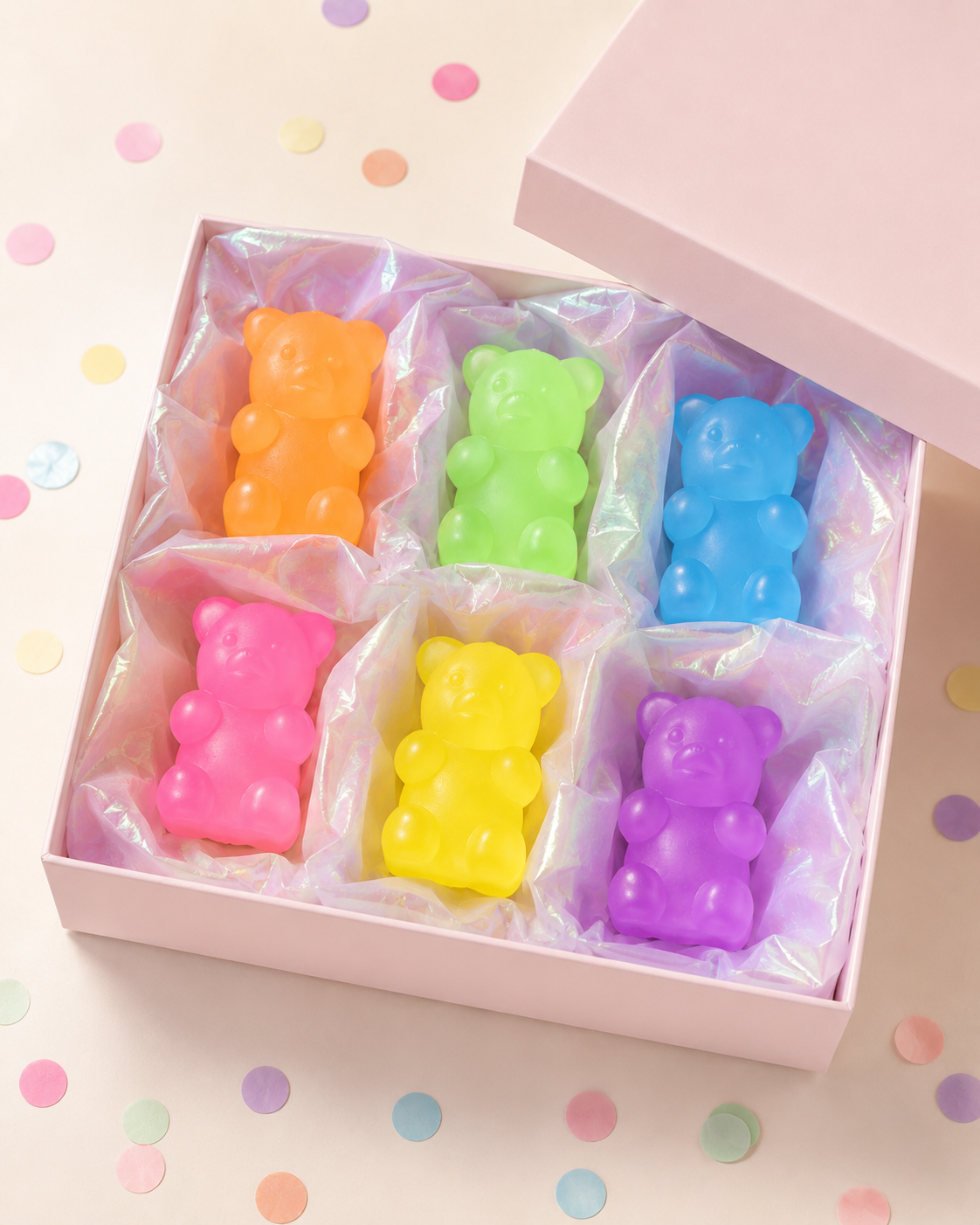 6-Pack Mini Gummy Bear Squishies – Colorful Sensory Fidget Toys