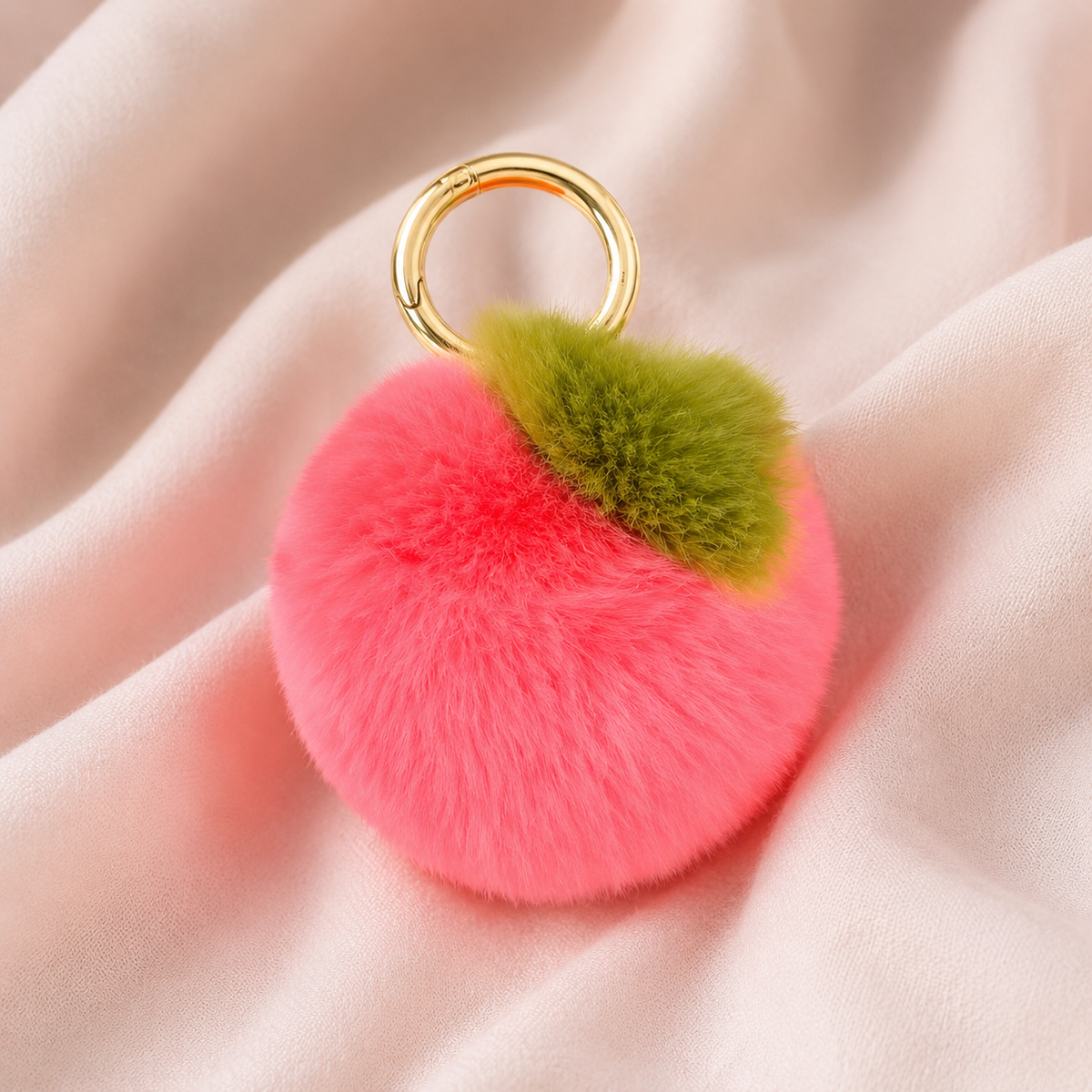 Fluffy Peach Keychain – Kawaii Fuzzy Fruit Bag Charm