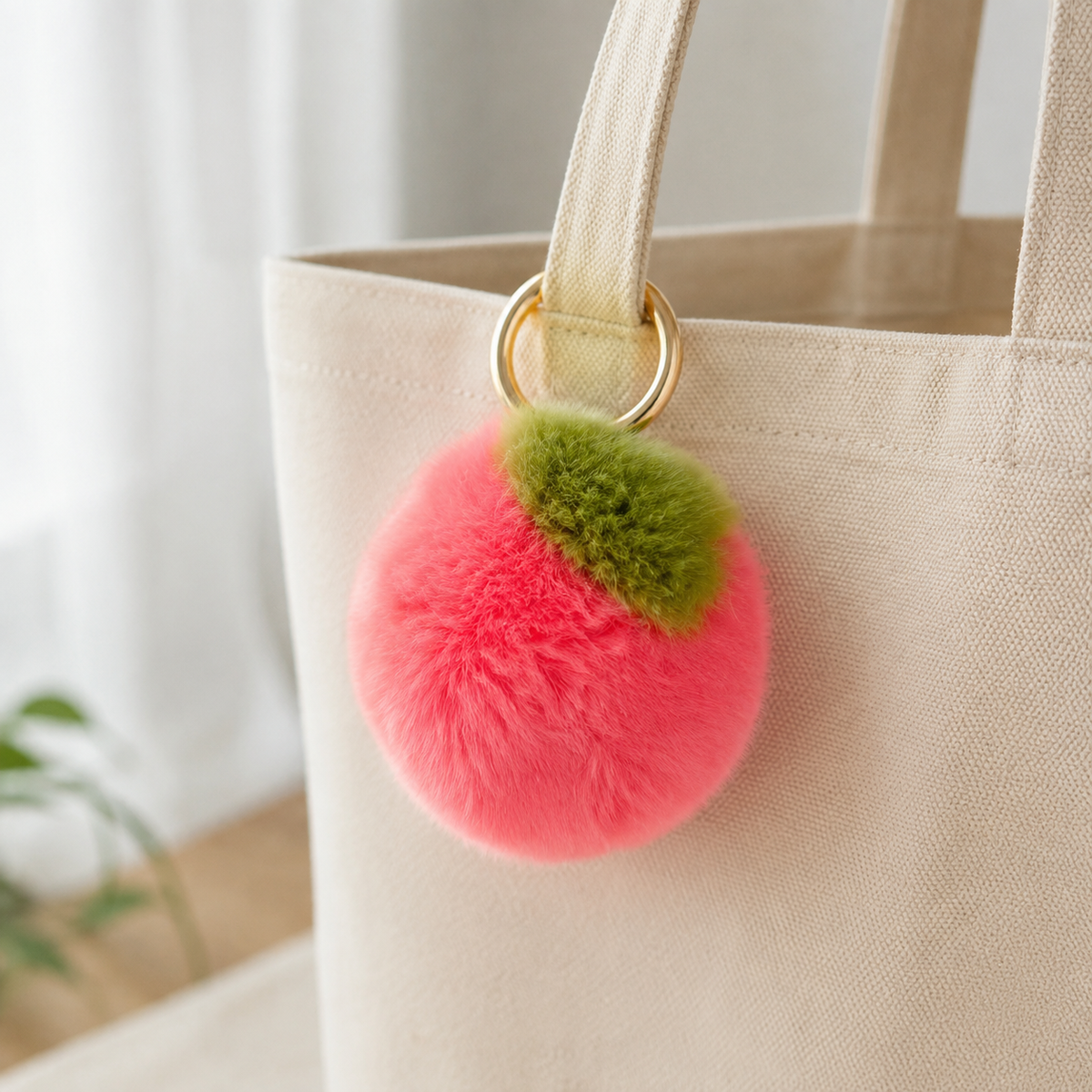Fluffy Peach Keychain – Kawaii Fuzzy Fruit Bag Charm