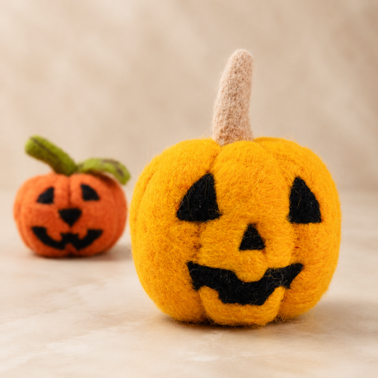 2-Piece Felt Jack-O’-Lantern Pumpkin Set – Light & Dark Orange Halloween Decor