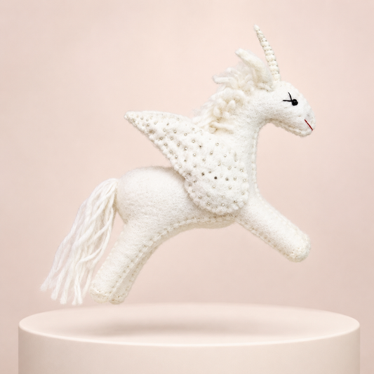 Felt Winged Unicorn – Rainbow or All-White, Large and Small Options