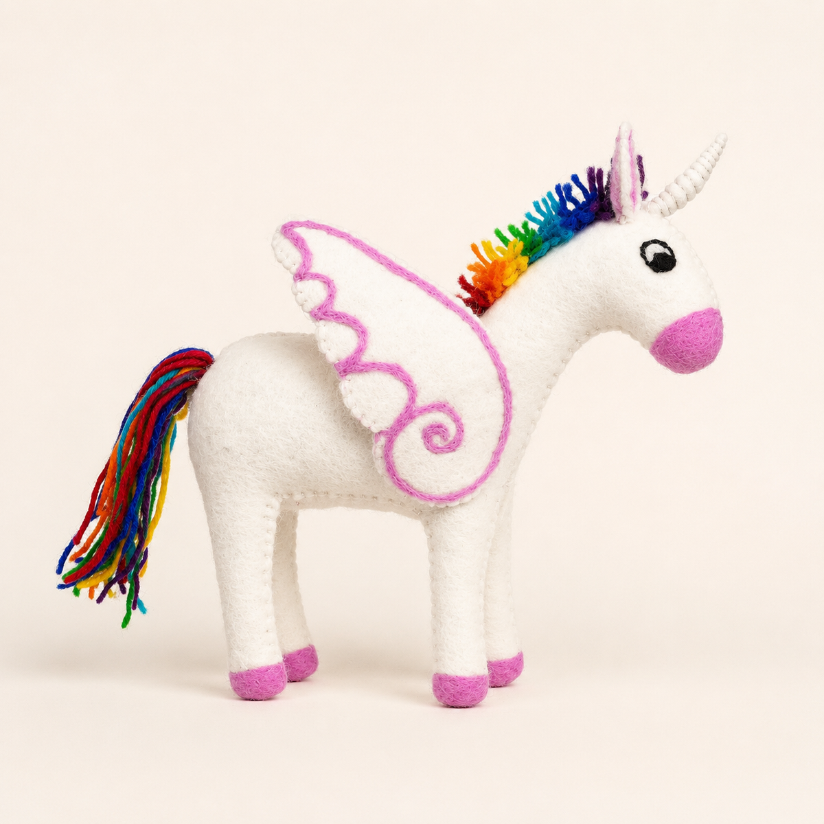 Felt Winged Unicorn – Rainbow or All-White, Large and Small Options