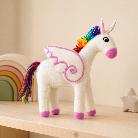 Felt Winged Unicorn – Rainbow or All-White, Large and Small Options