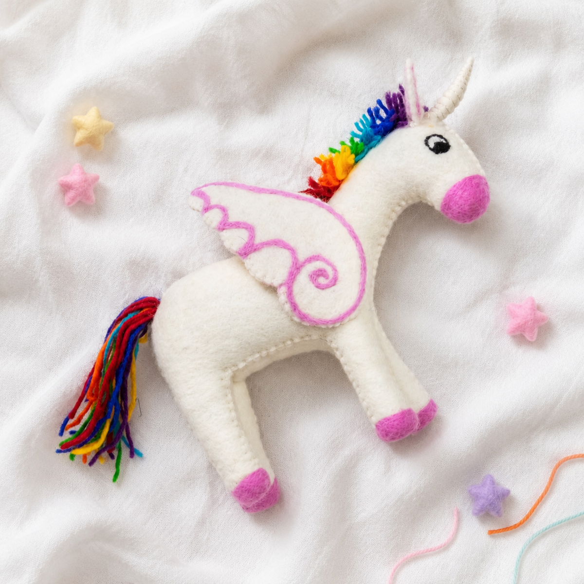 Felt Winged Unicorn – Rainbow or All-White, Large and Small Options