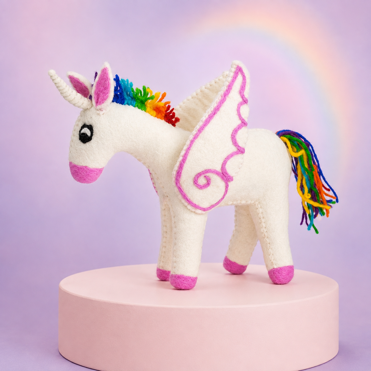 Felt Winged Unicorn – Rainbow or All-White, Large and Small Options