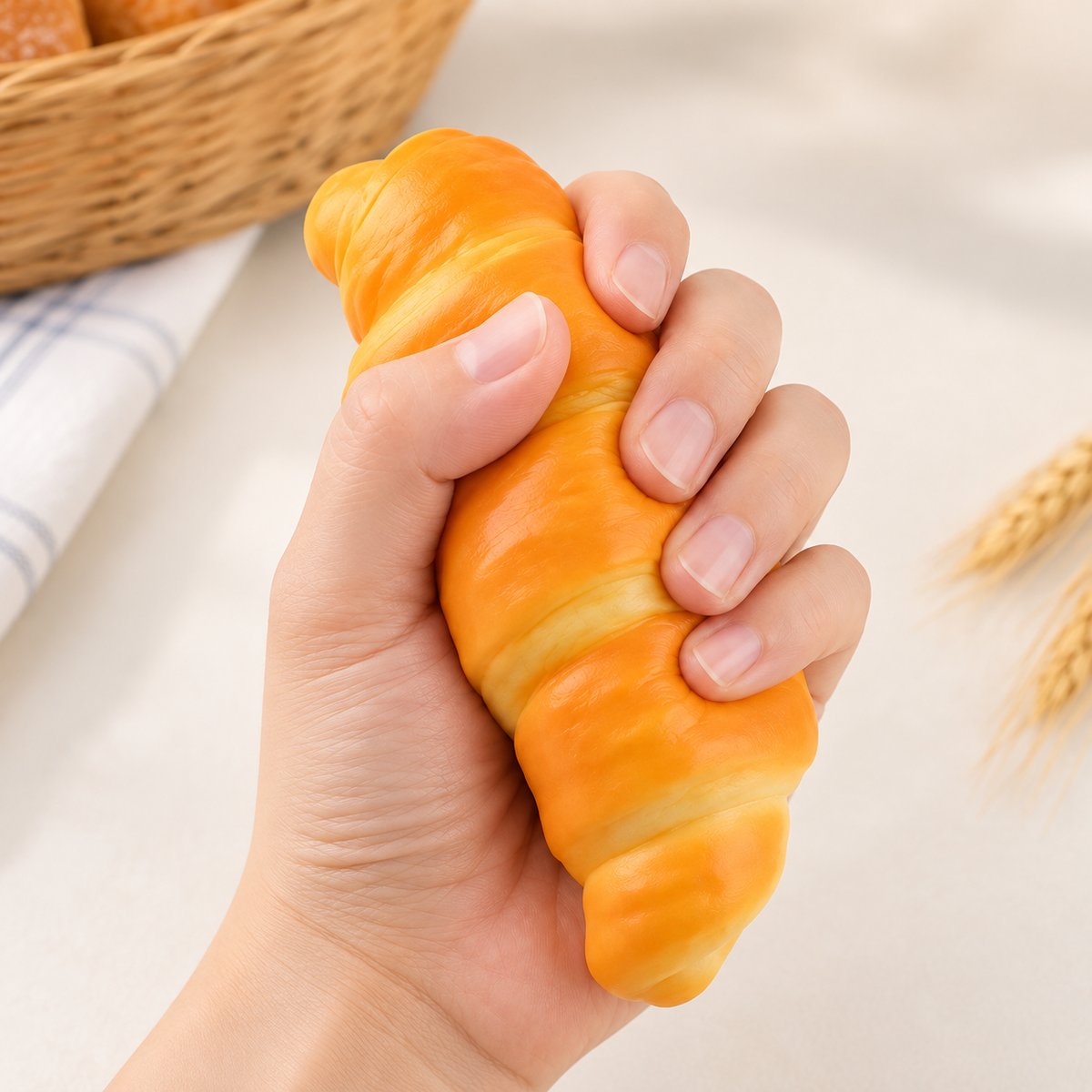 Croissant Bread Squishy – Soft Stress-Relief Squeeze Toy