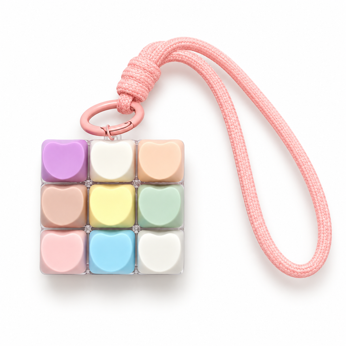 Pastel Heart Keyboard Keychain with Pink Wrist Strap – Mini Fidget Bag Charm
