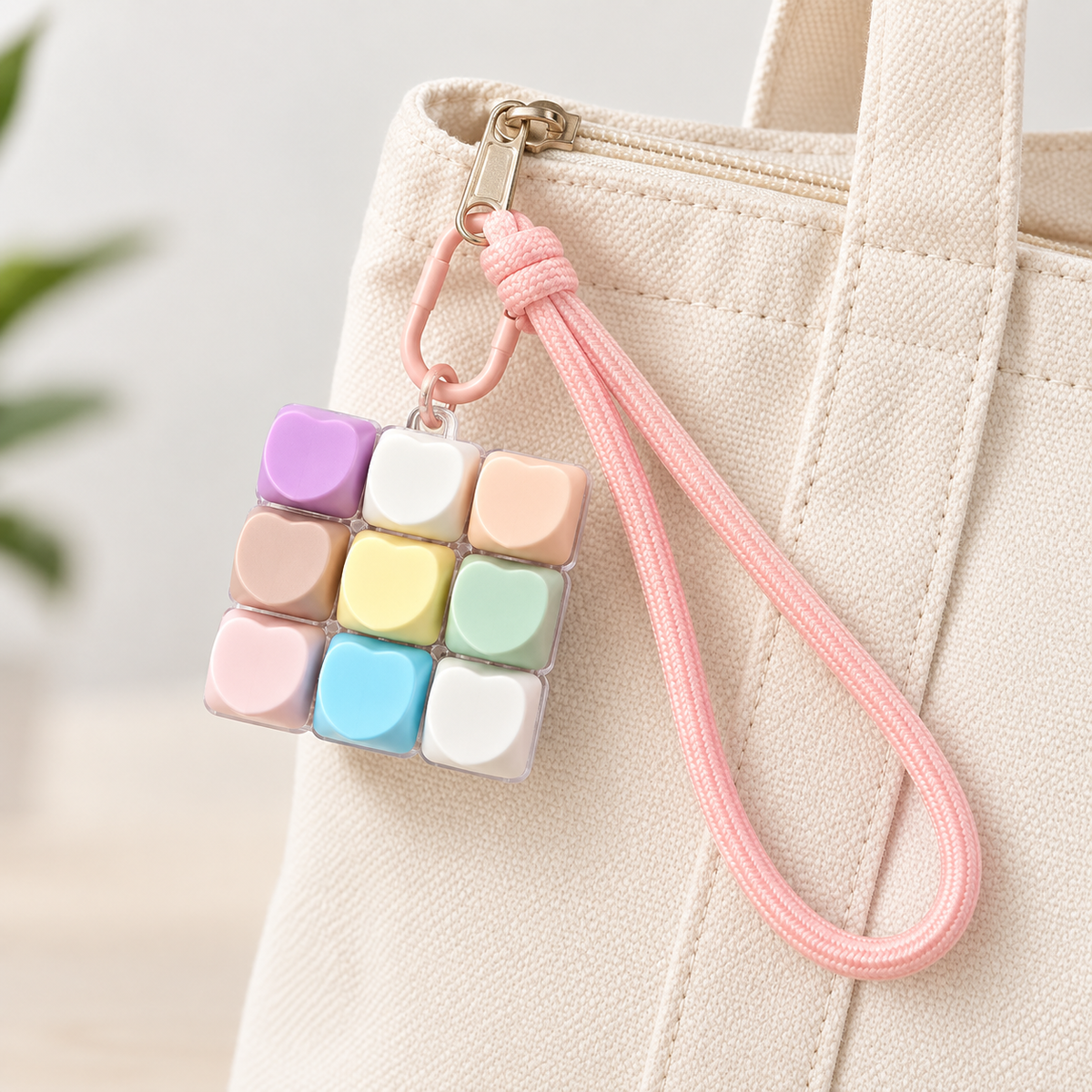 Pastel Heart Keyboard Keychain with Pink Wrist Strap – Mini Fidget Bag Charm