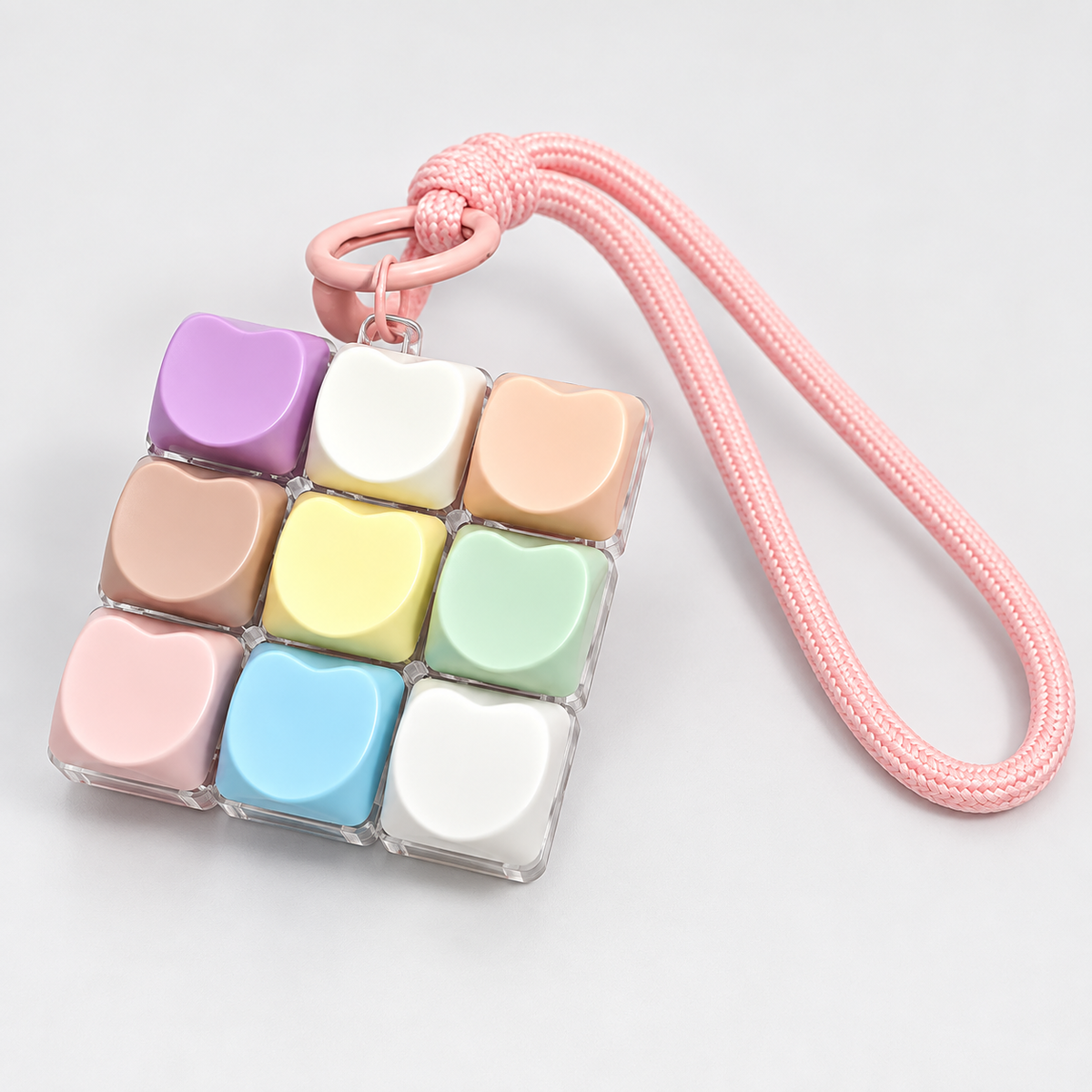 Pastel Heart Keyboard Keychain with Pink Wrist Strap – Mini Fidget Bag Charm