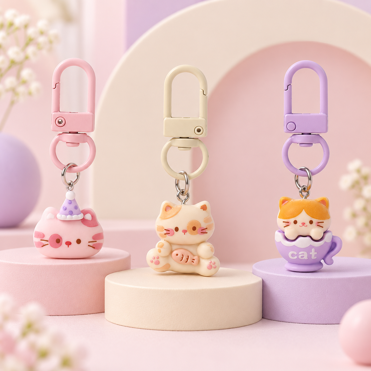 Kawaii Cat Bag Charm Keychain – Cute Kitty Purse, Backpack and Key Accessory