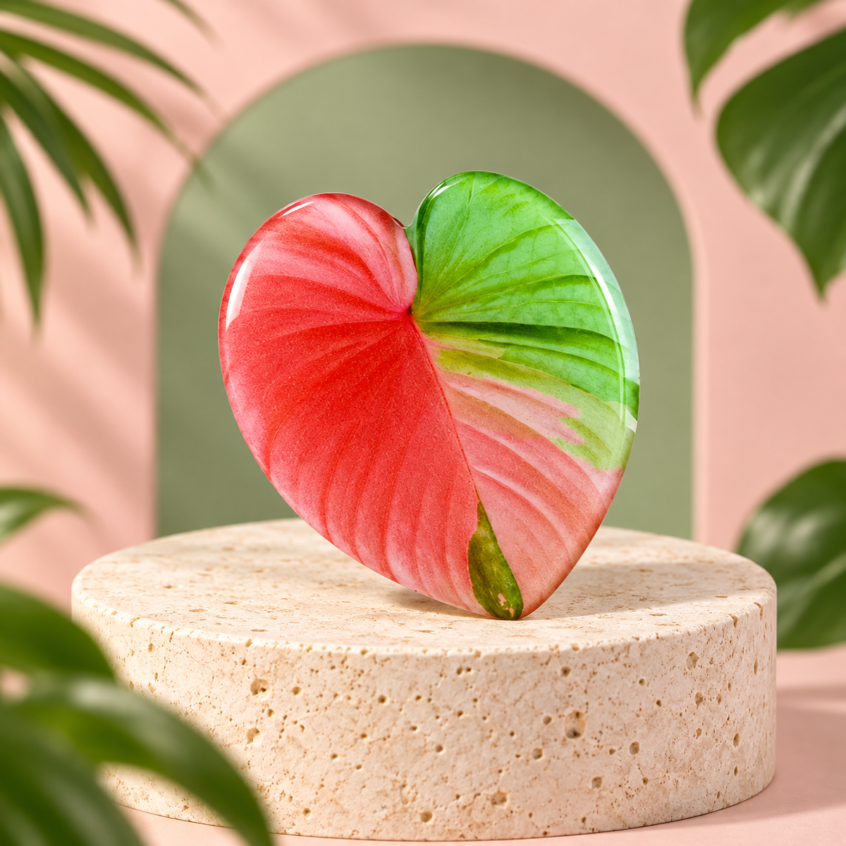 Tropical Leaf Heart Phone Grip – Colorful Botanical Phone Holder