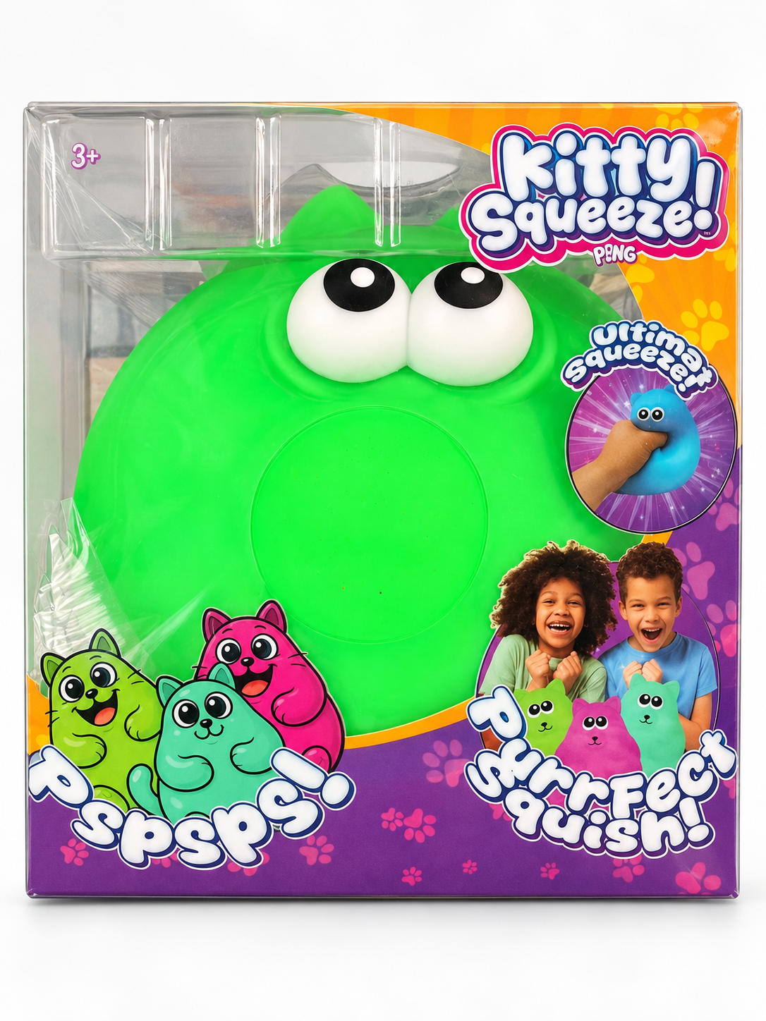 P!NG Kitty Squeeze Green Cat Sensory Squishy Toy