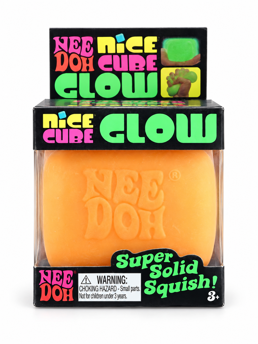 Schylling NeeDoh Nice Cube Glow – Orange Super Solid Sensory Squishy