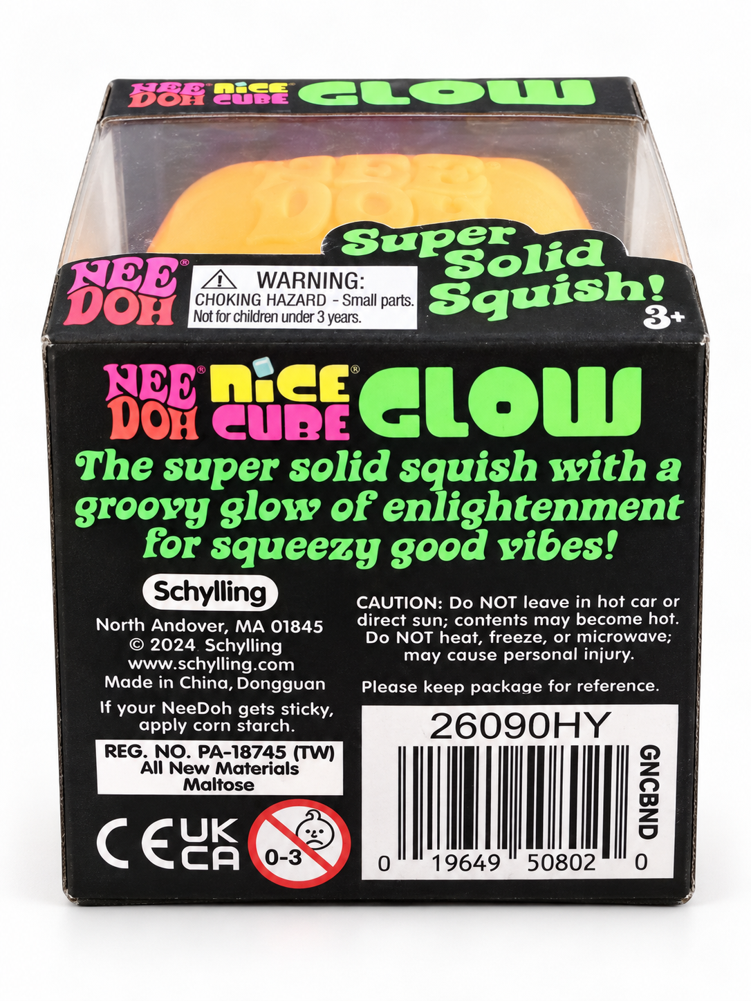Schylling NeeDoh Nice Cube Glow – Orange Super Solid Sensory Squishy