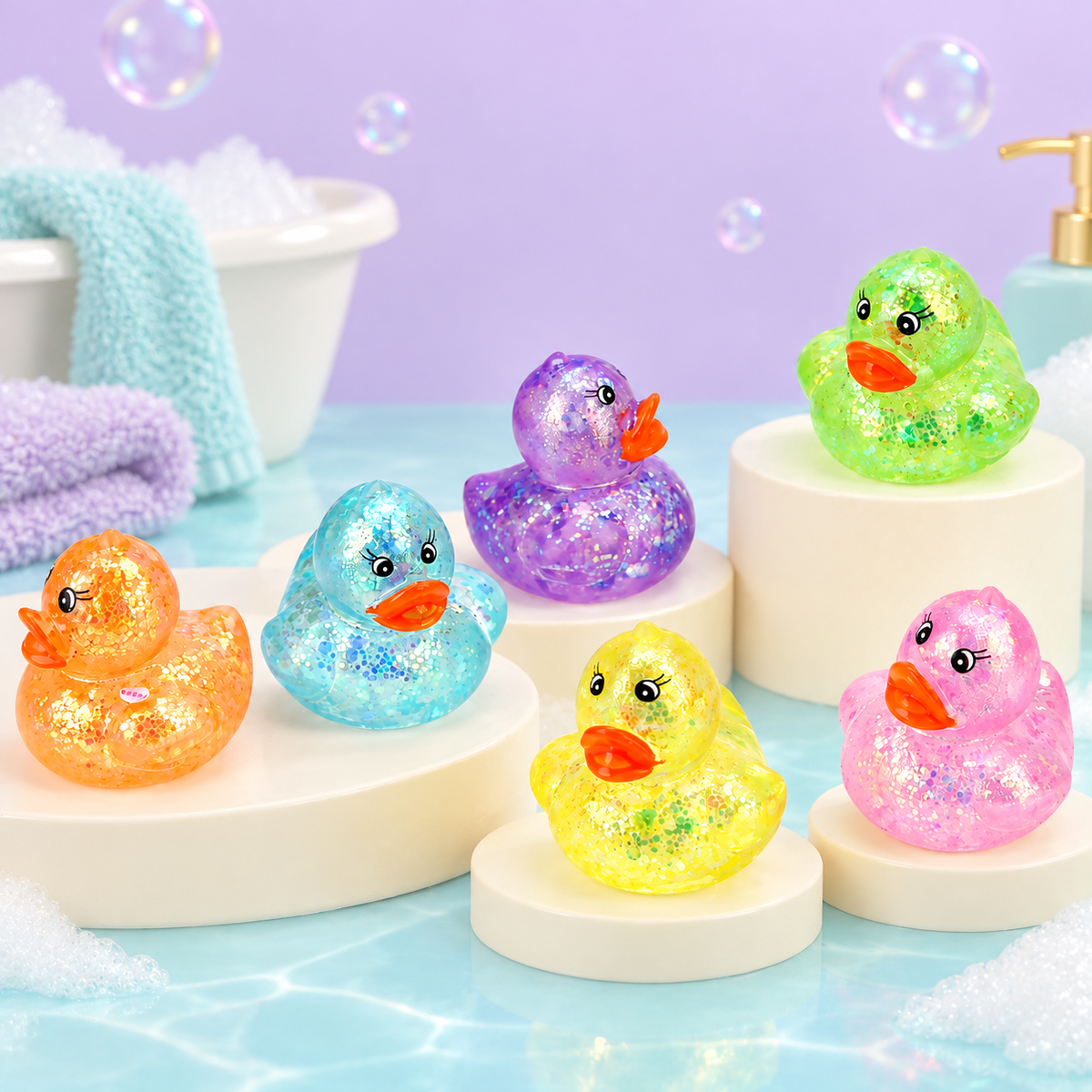 Glitter Squishy Duck Sensory Fidget Toy - Stress Relief Desk Toy, Kawaii Unbranded Party Prize, One Size