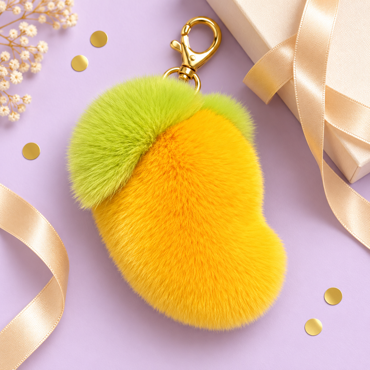 Fluffy Mango Keychain – Fuzzy Kawaii Fruit Bag Charm