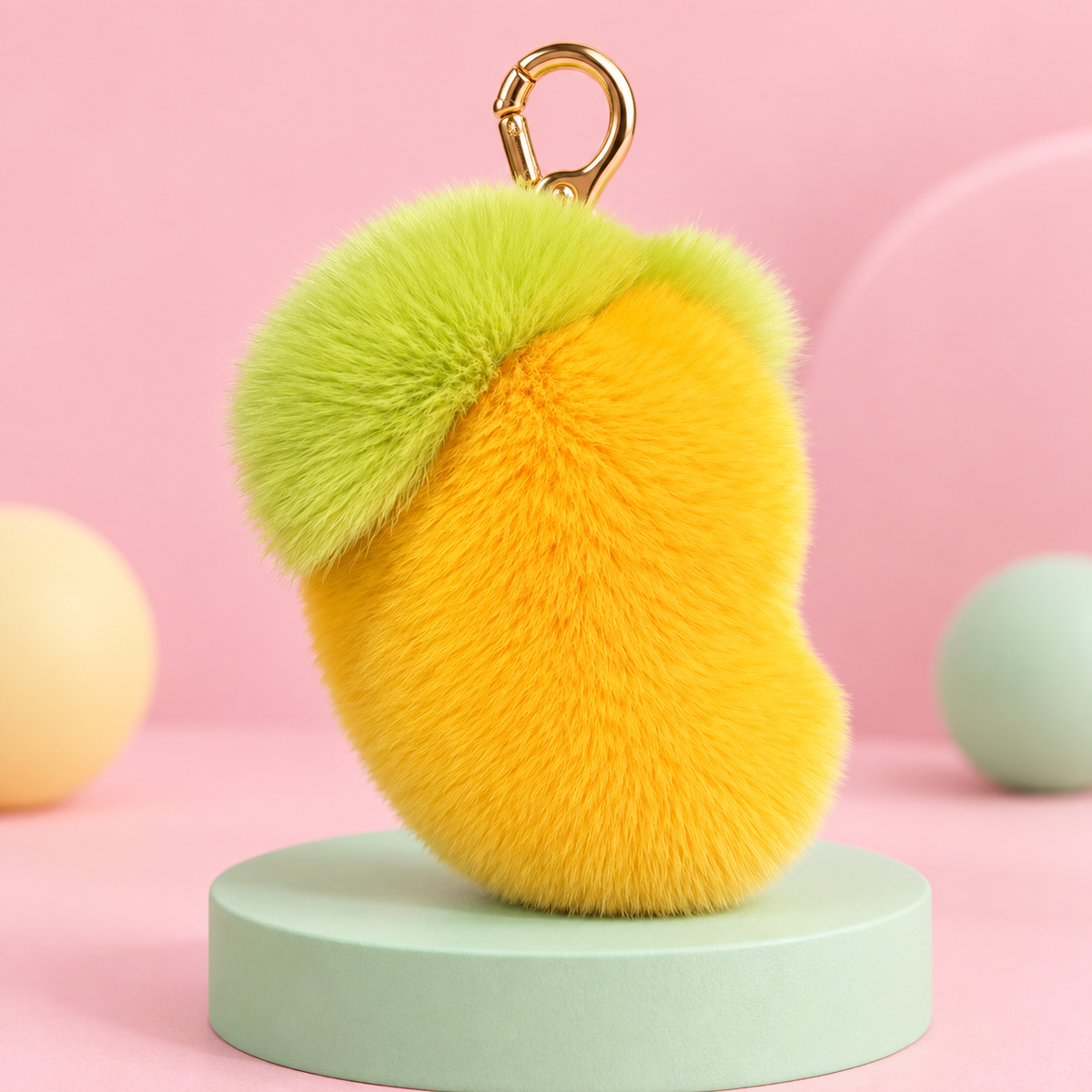 Fluffy Mango Keychain – Fuzzy Kawaii Fruit Bag Charm