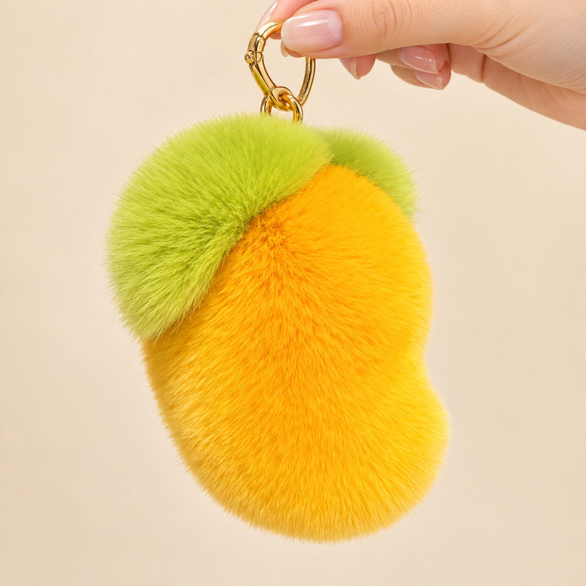 Fluffy Mango Keychain – Fuzzy Kawaii Fruit Bag Charm