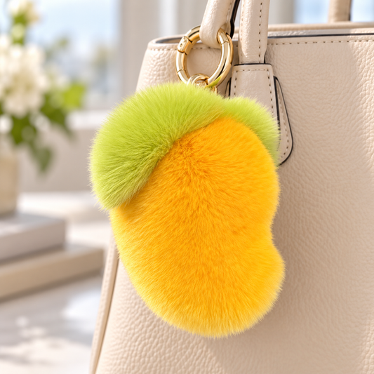 Fluffy Mango Keychain – Fuzzy Kawaii Fruit Bag Charm