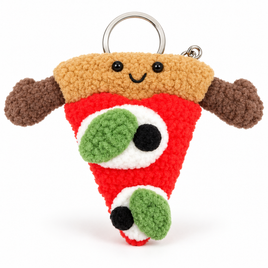 Cute Plush Pizza Keychain & Bag Charm – Kawaii Food Accessory with Smiling Face
