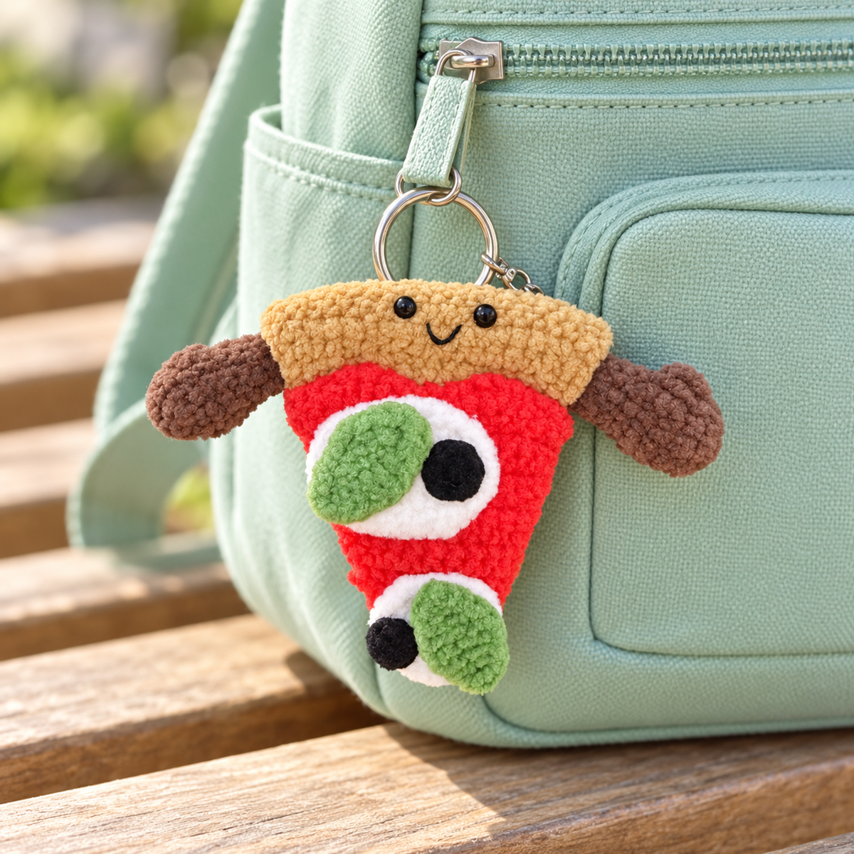 Cute Plush Pizza Keychain & Bag Charm – Kawaii Food Accessory with Smiling Face