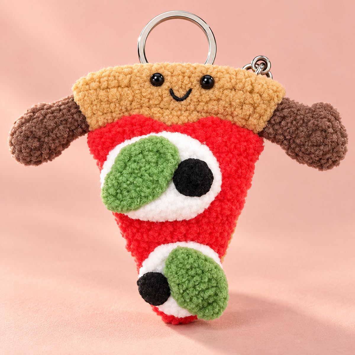 Cute Plush Pizza Keychain & Bag Charm – Kawaii Food Accessory with Smiling Face