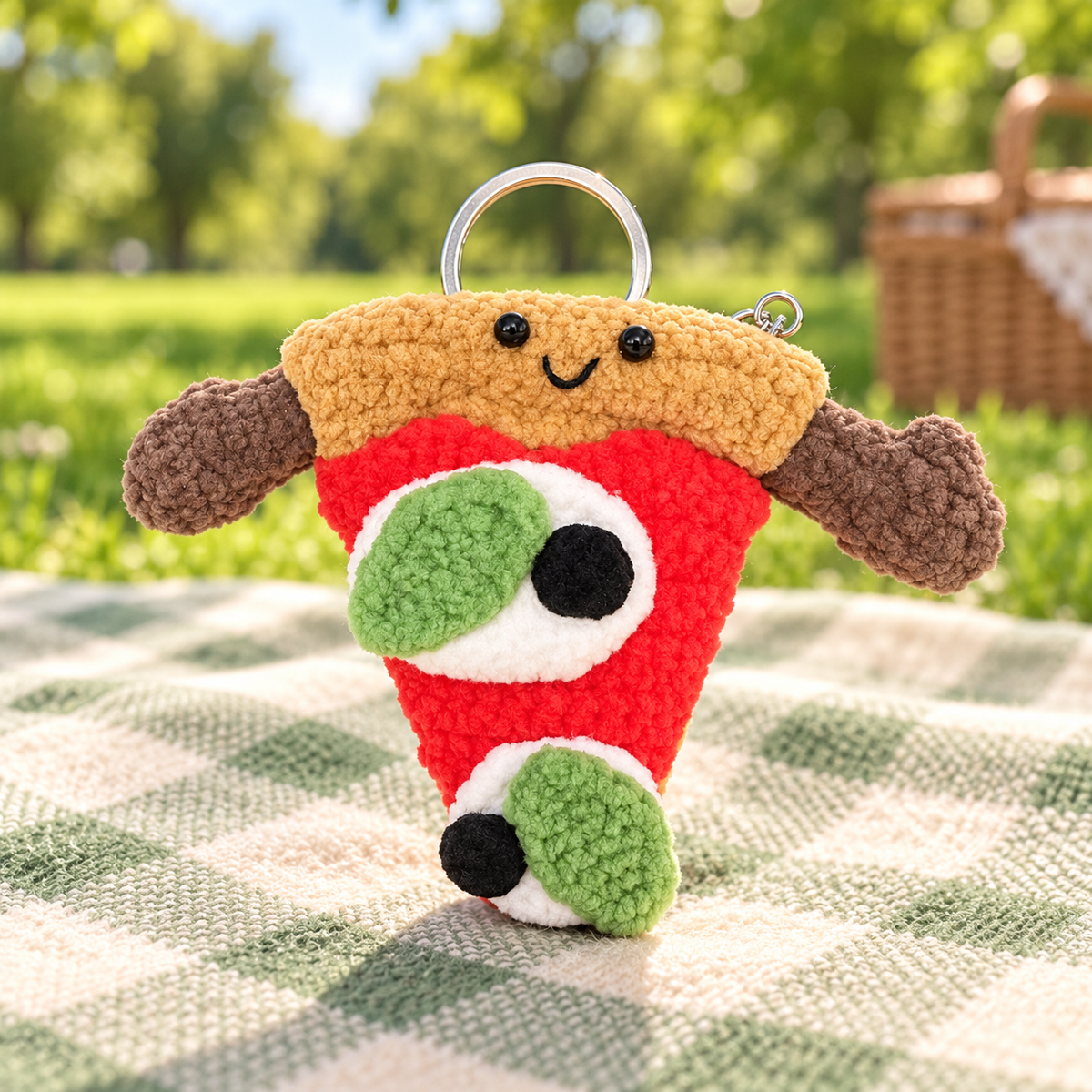 Cute Plush Pizza Keychain & Bag Charm – Kawaii Food Accessory with Smiling Face