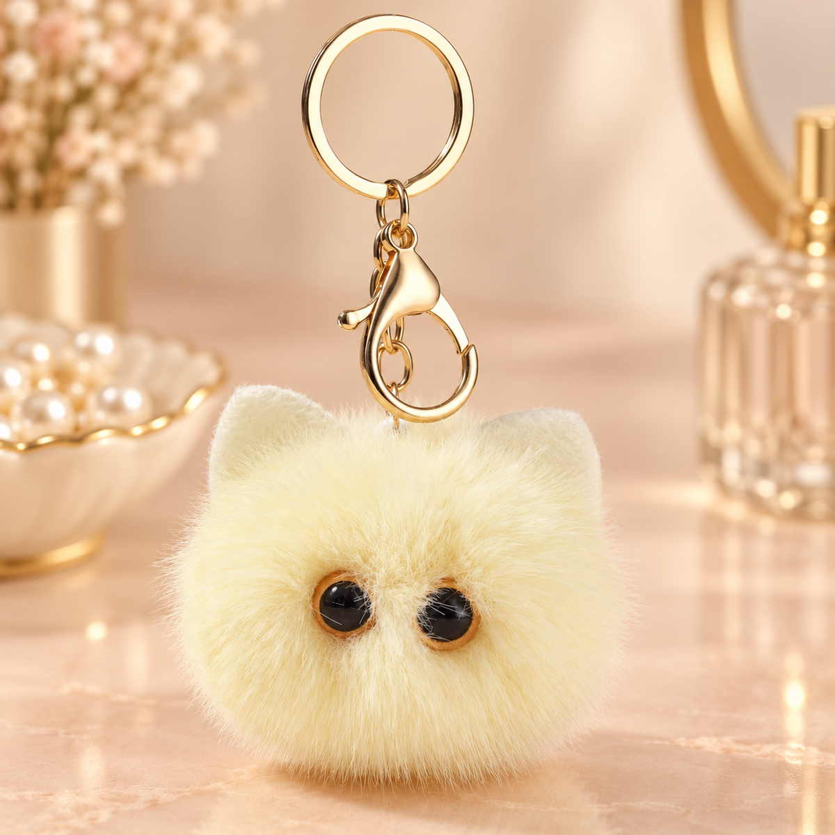 Fluffy Cat Bag Charm Keychain – Soft Fuzzy Kitty Purse and Backpack Accessory