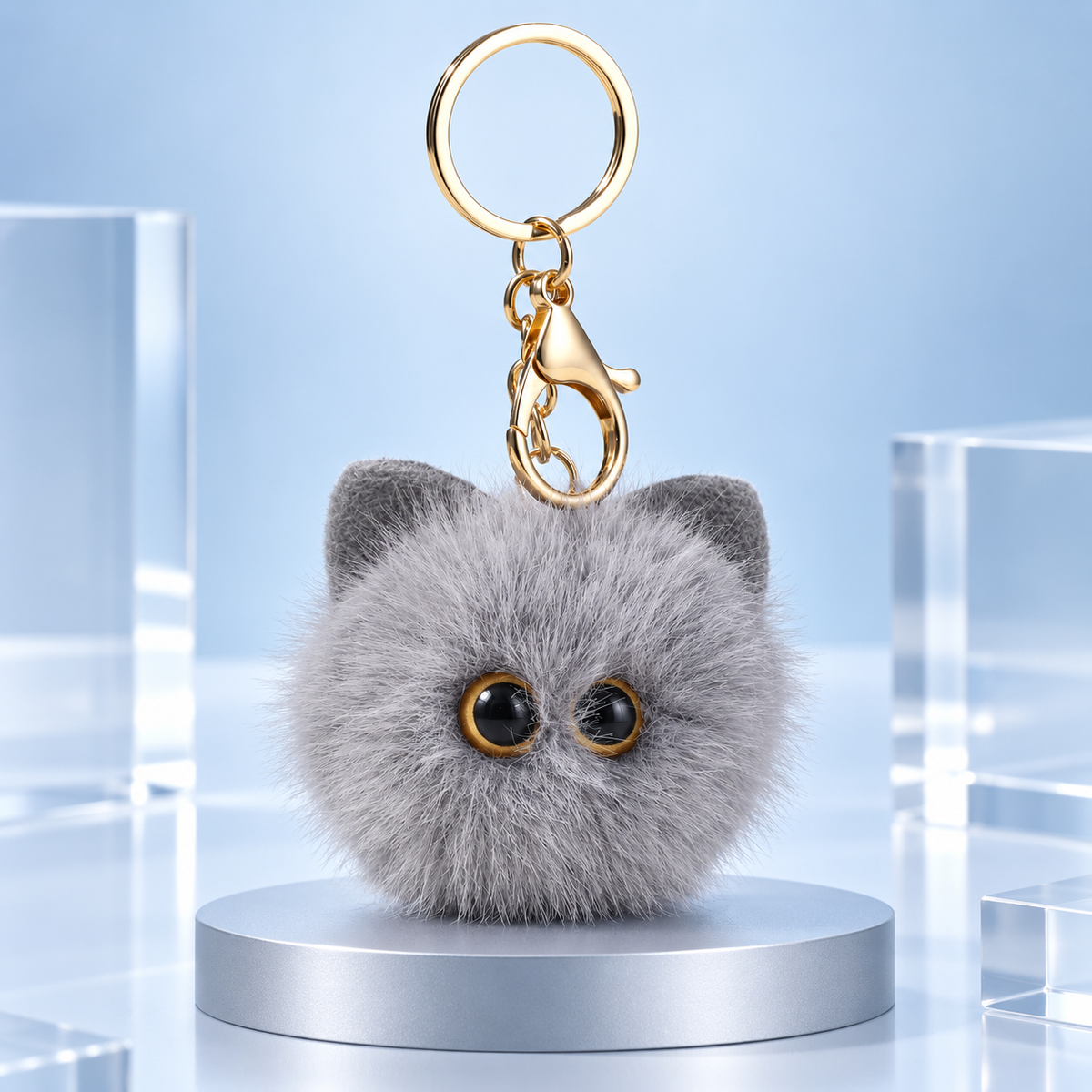 Fluffy Cat Bag Charm Keychain – Soft Fuzzy Kitty Purse and Backpack Accessory