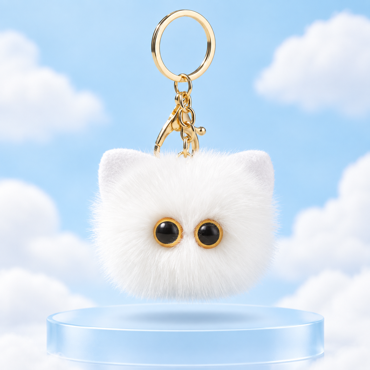 Fluffy Cat Bag Charm Keychain – Soft Fuzzy Kitty Purse and Backpack Accessory