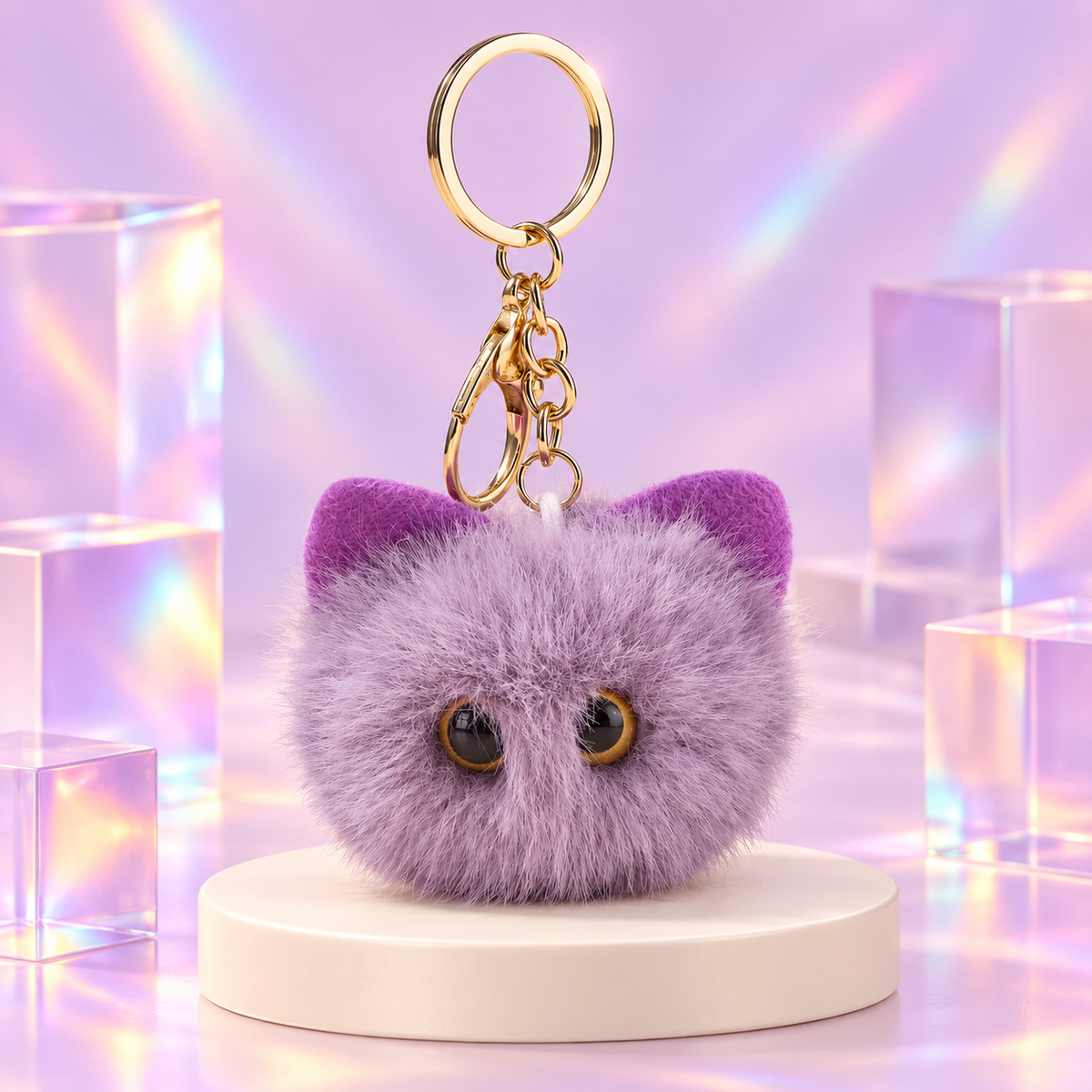 Fluffy Cat Bag Charm Keychain – Soft Fuzzy Kitty Purse and Backpack Accessory