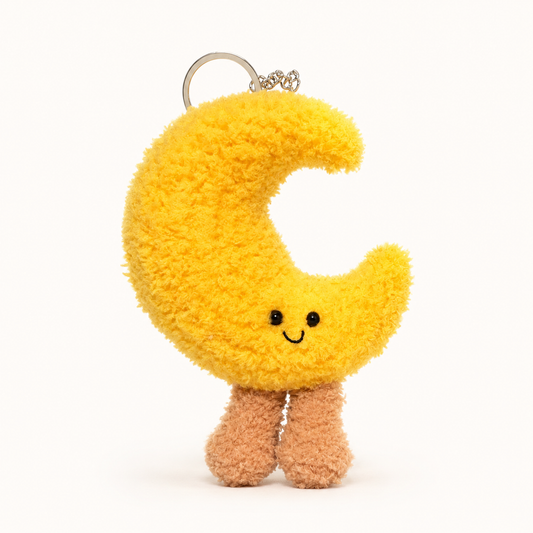 Crochet Moon Bag Charm - Kawaii Aesthetic, Plush Yarn, Smiling Face Design with Metal Key Ring, Mystery Color Purse Accessory for Luggage & Bags