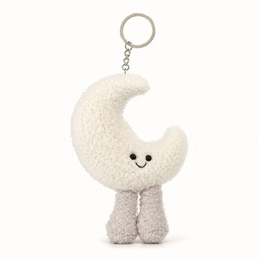 Crochet Moon Bag Charm - Kawaii Aesthetic, Plush Yarn, Smiling Face Design with Metal Key Ring, Mystery Color Purse Accessory for Luggage & Bags