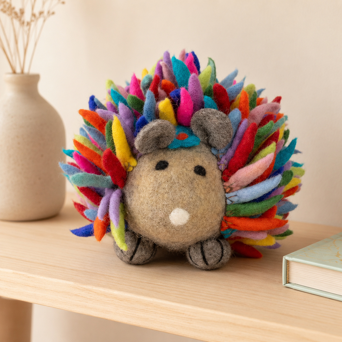 Colorful Felt Hedgehog – Handmade-Style Rainbow Woodland Decoration