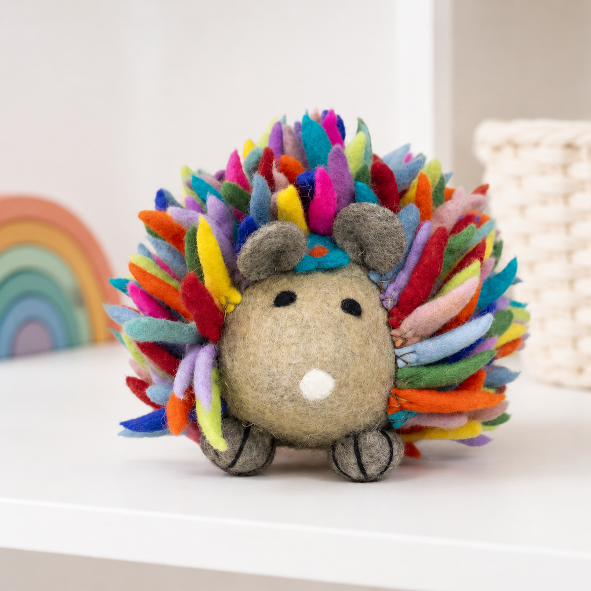 Colorful Felt Hedgehog – Handmade-Style Rainbow Woodland Decoration