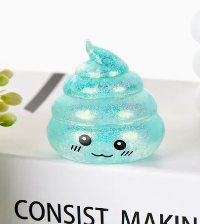 Glitter Swirl Spark Adorable Kawaii-Style Face Fidget Squishy - Light Teal-Blue Classic Desk Toy for Office Fun, Flexible Collectible for Fidget Toy Collections, Stress Relief Item, Squishy Stress Relief Toys, Desk Toys And Office Fun
