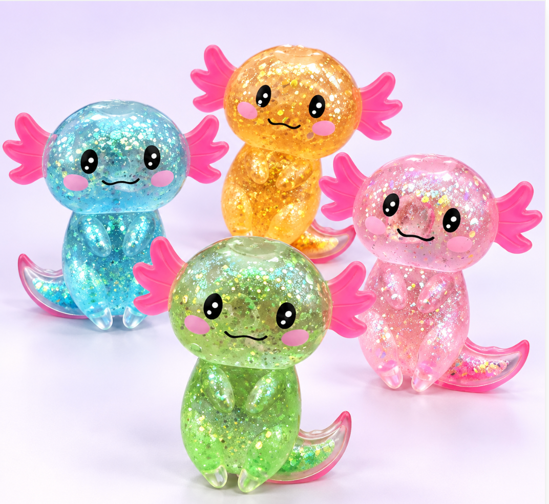 Glitter Axolotl Sugar Squishy – Kawaii Sensory Fidget Toy