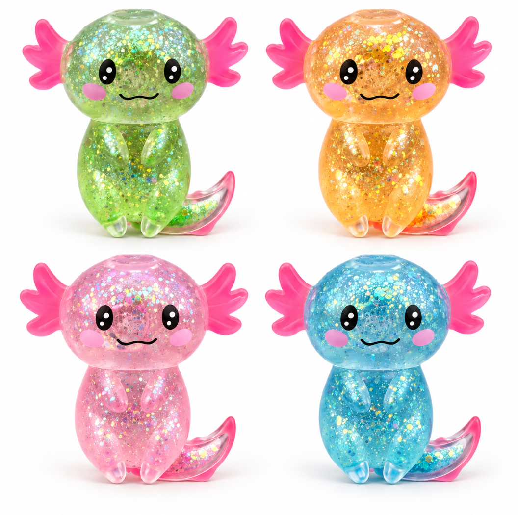 Glitter Axolotl Sugar Squishy – Kawaii Sensory Fidget Toy