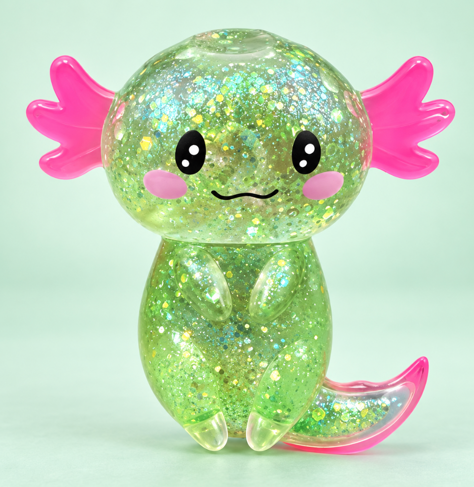 Glitter Axolotl Sugar Squishy – Kawaii Sensory Fidget Toy