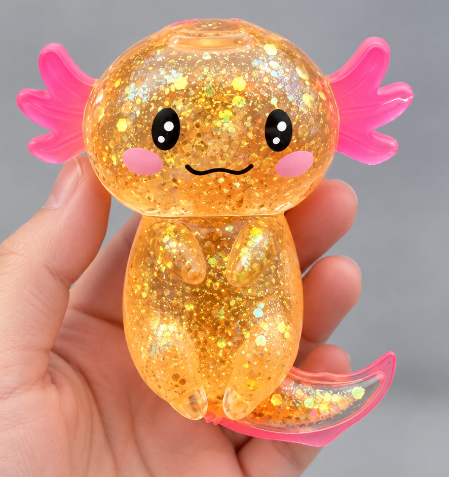 Glitter Axolotl Sugar Squishy – Kawaii Sensory Fidget Toy