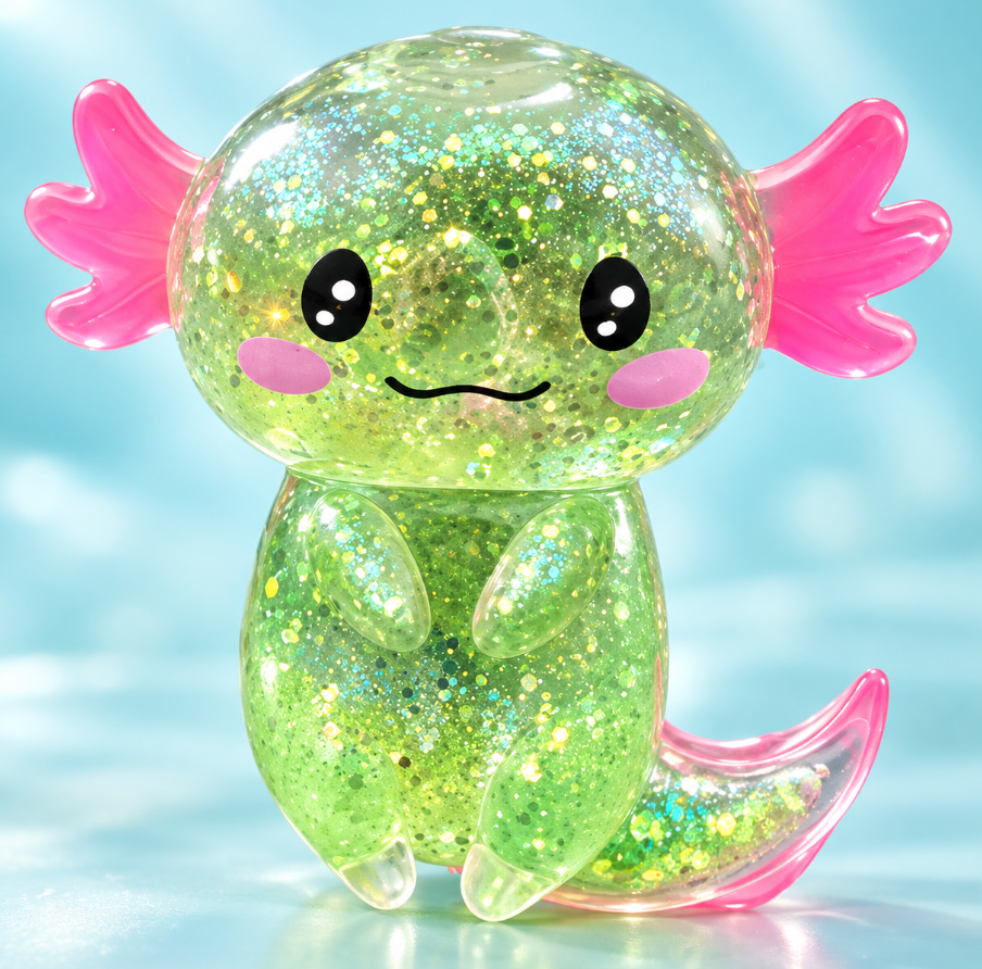 Glitter Axolotl Sugar Squishy – Kawaii Sensory Fidget Toy