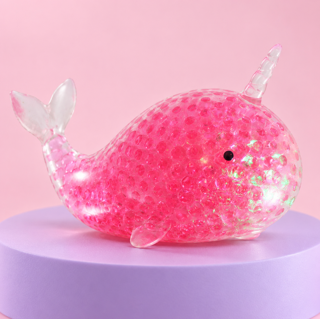 Pink or Blue Narwhal Orbeez Squishy – Bead-Filled Sensory Stress Toy