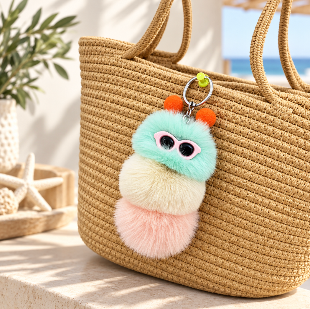 Fluffy Caterpillar Bag Charm Keychain – Colorful Fuzzy Purse and Backpack Accessory