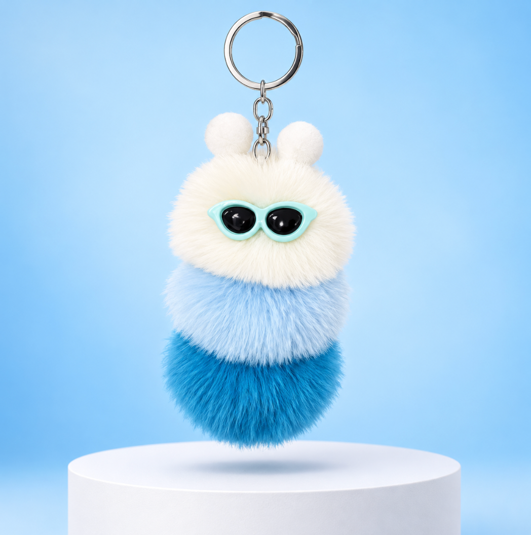 Fluffy Caterpillar Bag Charm Keychain – Colorful Fuzzy Purse and Backpack Accessory