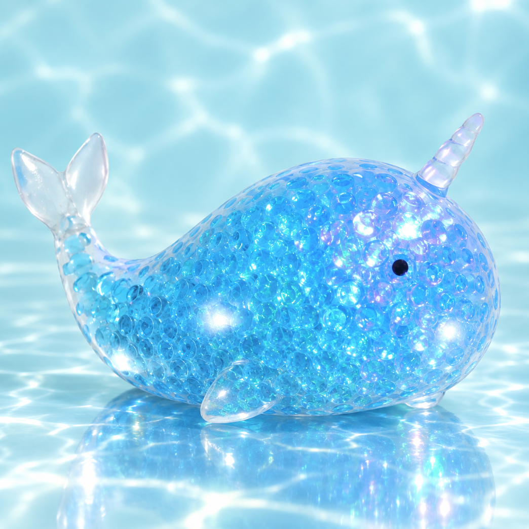Pink or Blue Narwhal Orbeez Squishy – Bead-Filled Sensory Stress Toy