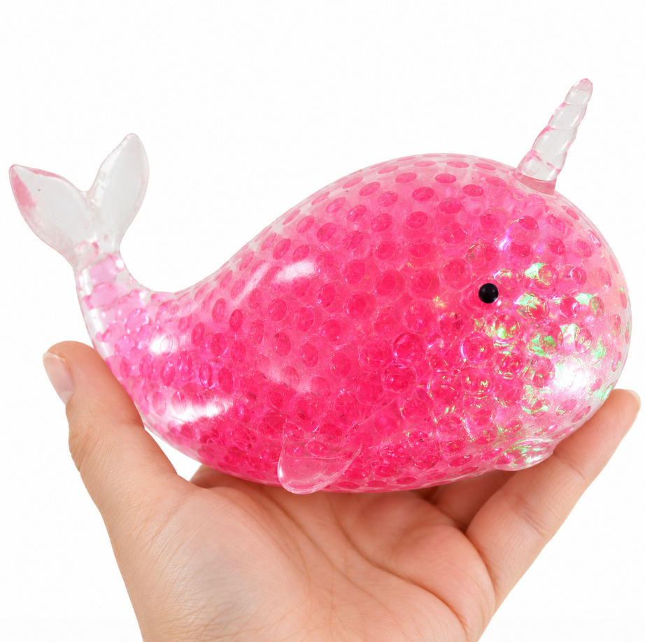 Pink or Blue Narwhal Orbeez Squishy – Bead-Filled Sensory Stress Toy
